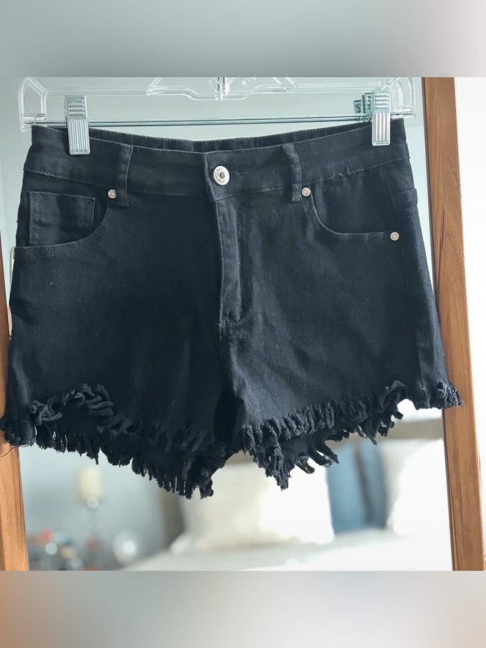 CYN by Cynthia Mehra Black Frayed Hem Women's Denim Shorts